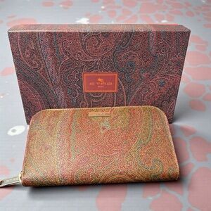 Etro Paisley Zip Around Continental Wallet Multicolor Interior & Box (A404)